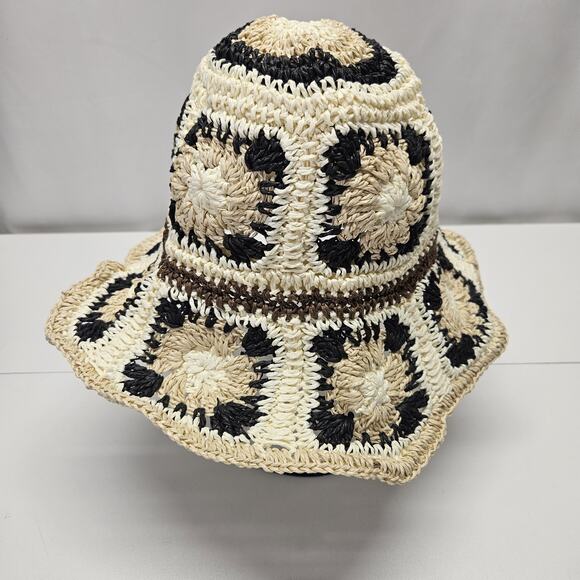 Vtg 70s Floppy Straw Bucket Hat Beach Boho Flowers Hat Grannycore Festival